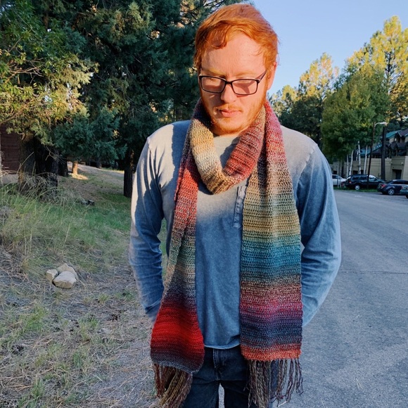 Handmade Crochet Unisex Extra Long Oversized Colorful Scarf with Fringe - Picture 5 of 7